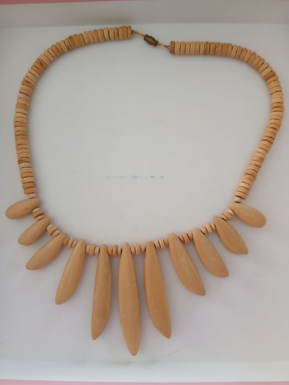 Natural Wooden Spike Bead Necklace - Beige